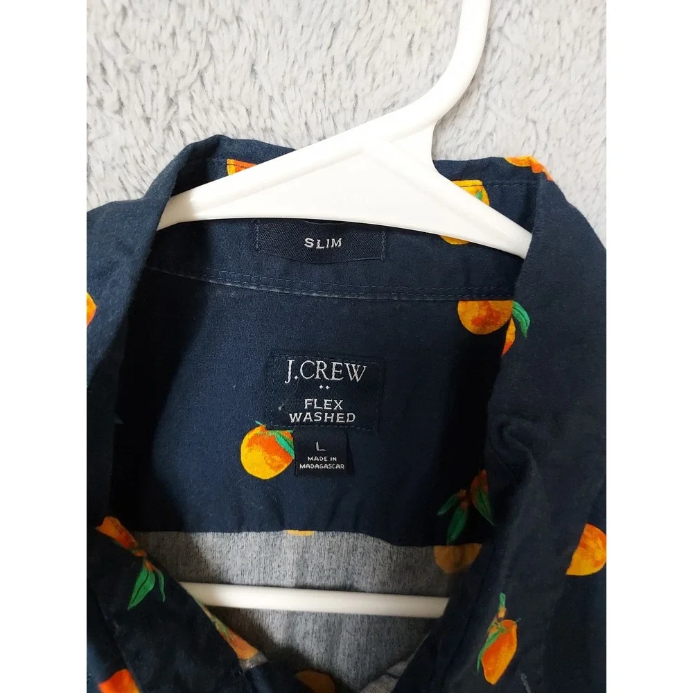 J Crew Shirt Mens Large Slim Flex Washed Short Sleeve Orange Fruit Novelty Print